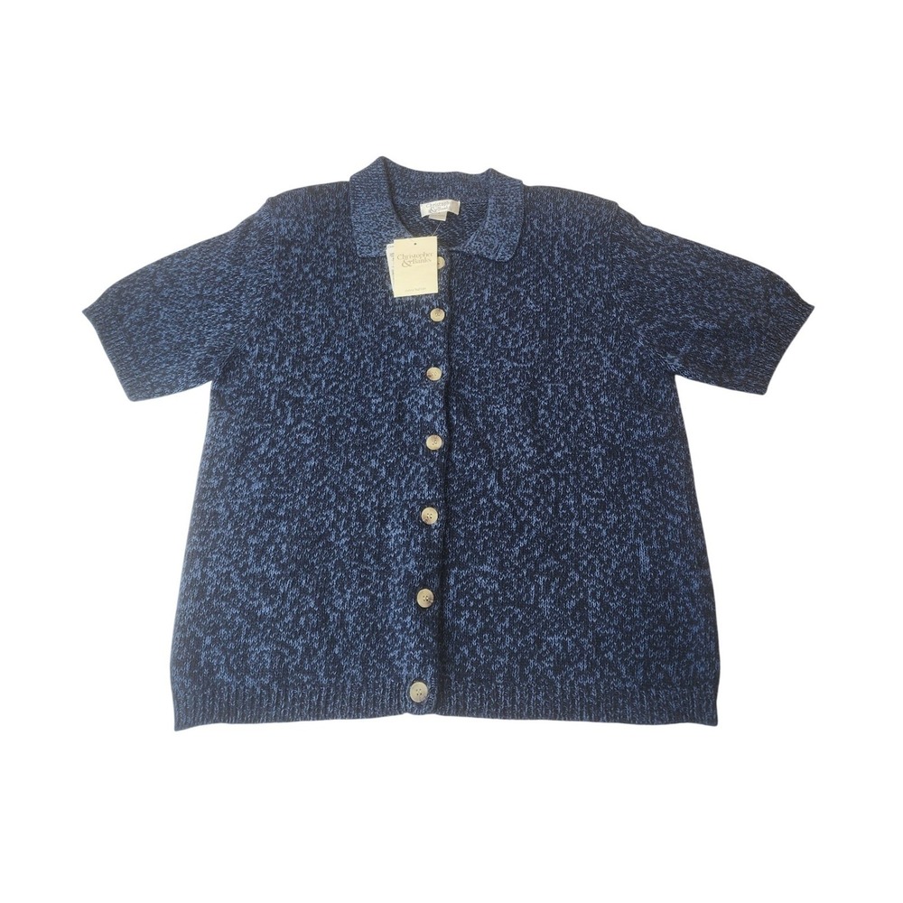 Christopher & Banks Short Sleeve Cardigan Small‎ Blue Marled Knit Button Front